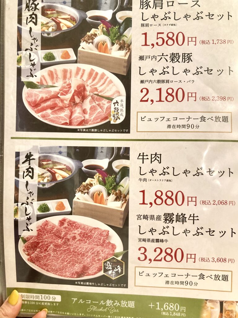 ジョイナステラス二俣川にある「しゃぶしゃぶ美山」のセットメニュー写真