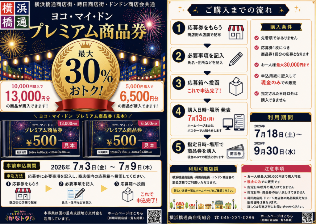 【2026年版】30%お得!横浜市内のプレミアム商品券まとめ|かなトク紙版の販売日一覧 - あさひさんぽ